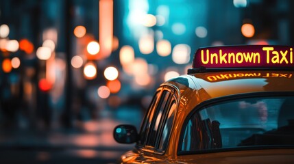 Yellow taxi, city night, blurred lights, urban transport, website banner