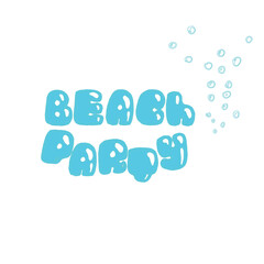 elements of the composition. doodle graphics are blue. inscriptions on the theme of beach holidays, beach party, vector illustration. the basis for the design.
