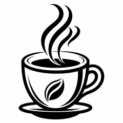 Minimalist Black Coffee Cup Icon with Steam - Vector Illustration