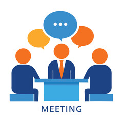 Flat Team at Table with Speech Bubbles, Business Discussion, Brainstorming