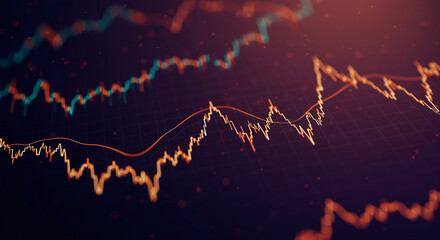 Cyberpunk Stock Market Dark Purple and Black Background with Data Visualization