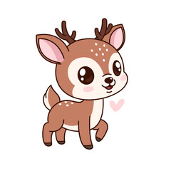 Baby deer cute kawaii illustration, cartoon character drawing