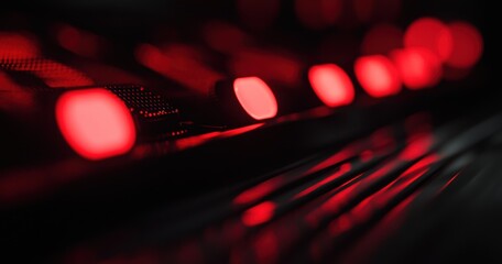 Close-up view of glowing red buttons in dark