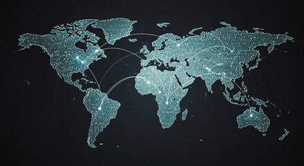 Global Network Connections World Map Visualization of Interconnectedness
