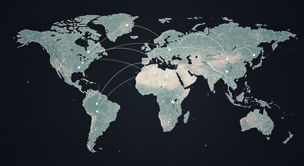 Fototapeta premium Global Network Connections World Map Visualization of Interconnectedness