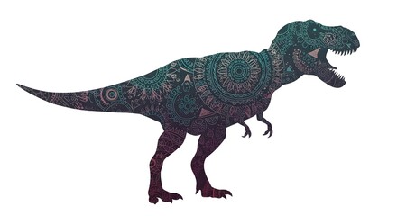 Fototapeta premium Tyrannosaurus Rex Silhouette with Mandala Design on White Background