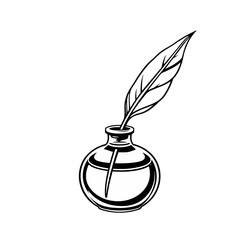 Vintage Quill Pen in Inkwell Illustration