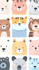 Adorable Cartoon Animal Grid
