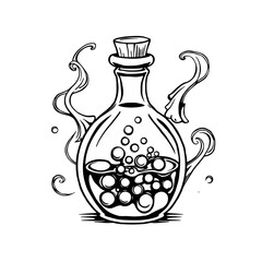 Ornate Bottle with Bubbling Potion Line Art Illustration