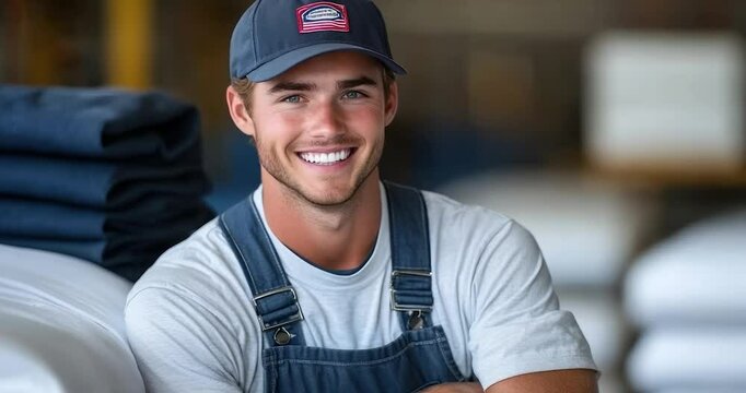 Smiling young man in workwear
