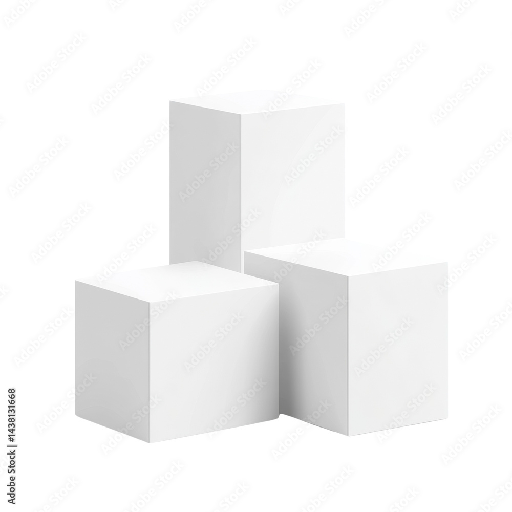 Poster geometric composition of three white cubes in minimalist style against emptiness backdrop