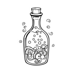 Ornate Bottle with Bubbles and Swirls Line Art