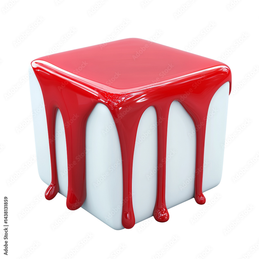 Poster crimson cascade on pristine cube a striking contrast of textures and forms aesthetic
