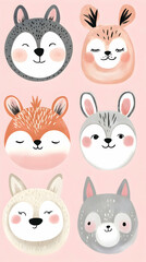 Naklejka premium Cute Cartoon Fox and Bunny