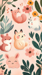 Floral Cartoon Bunny Pattern
