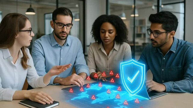 Collaborative cybersecurity strategies in a modern office environment group discussion digital focus