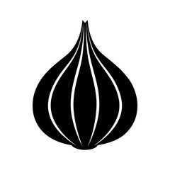 Garlic Silhouette Vector Icon Minimalist Design on White Background.