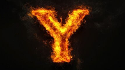 Fiery letter Y, dark background, abstract design, graphic element