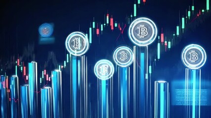 Crypto, stock market and gold tree graphic hologram of data trading industry digital technology. Number statistics virtual interface business chart of live economy currency analytics system