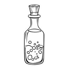 Line Art Illustration of a Glass Bottle with Bubbles