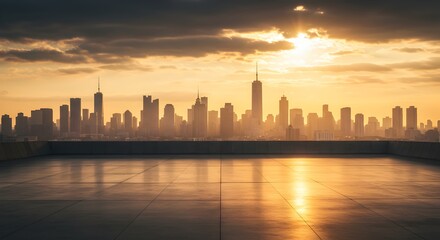 Obraz premium Majestic City Skyline at Sunset Panoramic View from Rooftop