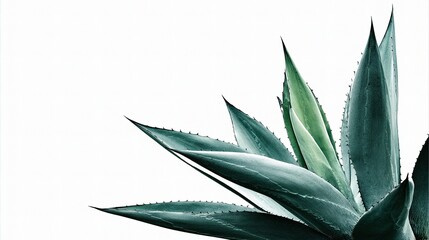 Fototapeta premium Agave Plant with Long Pointed Leaves and Sharp Edges on White Background