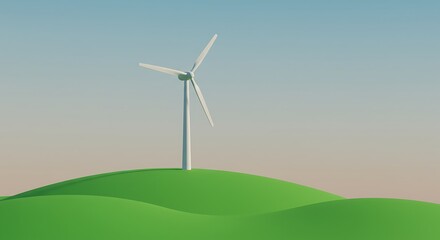 Fototapeta premium Wind turbine on a green hill harnessing sustainable energy resources