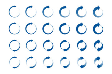 arrows circle set of 1 and 2 arrow elements clock wise direction. blue spin vector circular arrow rotating sign icons with flat and white gradient color