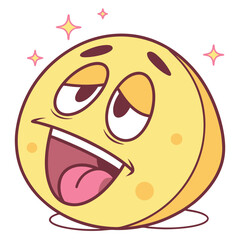 Cartoon Yellow Circular Character With Sparkling Stars, Wide Mouth, Funny Expression