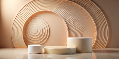 Obraz premium Minimalist Product Display with Abstract Circular Background and Cylindrical Platforms
