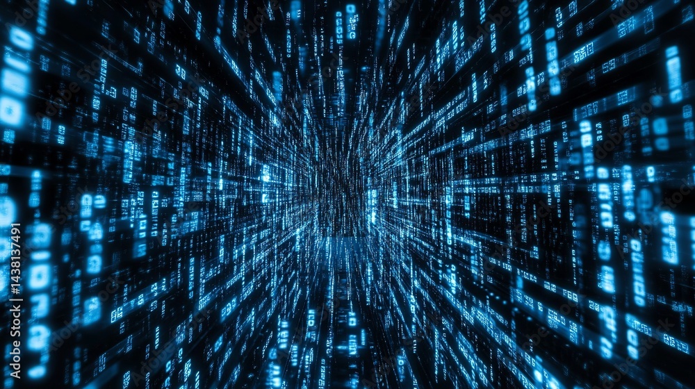 Poster abstract digital data stream tunnel futuristic blue technology background modern digital art design 