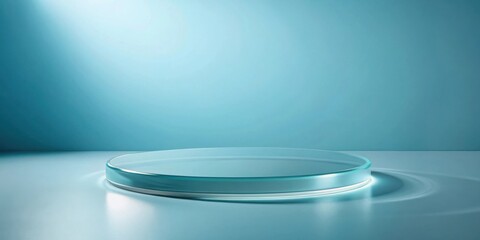 A Minimalistic Glass Pedestal for Product Display on a Smooth Blue Surface