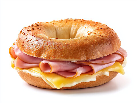 bagle ham cheese,isolated on white background,