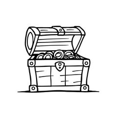 Open Treasure Chest Filled with Gold Coins Cartoon Illustration