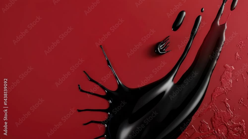 Aufkleber a red background with a black liquid splashing down. the splatter is in the shape of a hand