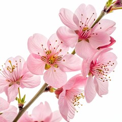 Fototapeta premium Bright Pink Cherry Tree Flowers On White Isolated.