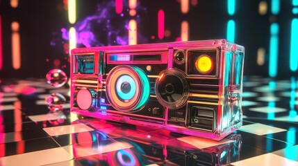 Fototapeta premium Playful, translucent boxy device illuminated with vibrant colors.