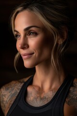 Fototapeta premium A woman with a tattoo on her arm and shoulder