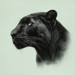 A black panther with green eyes on a green background