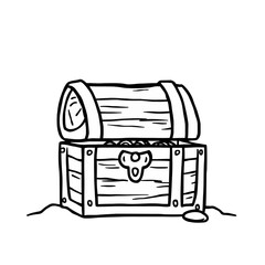 Cartoon Wooden Treasure Chest with Gold Coins