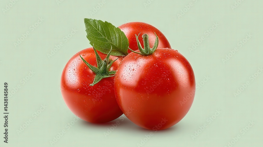 Poster fresh tomatoes with water drops placed on clean light background macro studio shot with soft lightin