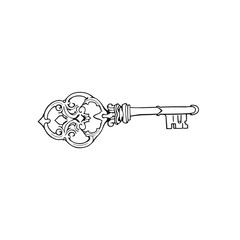 Ornate Antique Key Illustration Line Art