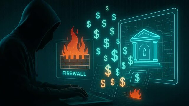 Cyber attack simulation virtual environment digital art dark theme isolated view security breach