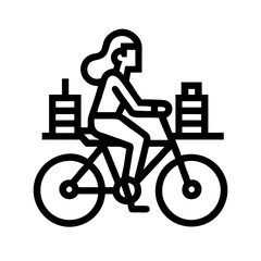 Obraz premium Woman cycling with cargo through the city in a minimalist style.