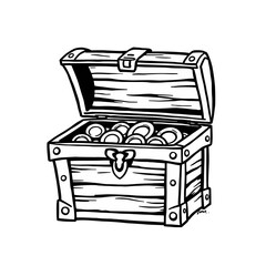 Open Wooden Treasure Chest Filled with Gold Coins