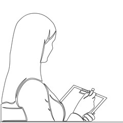 Continuous one single line drawing Woman Holding a Clipboard, Prepared to Take Notes, Organize Tasks, and Capture Important Information icon vector illustration concept