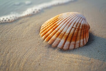 A Sun-Kissed Seashell on a Sandy Beach