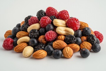 Mixed nuts and berries snack pile