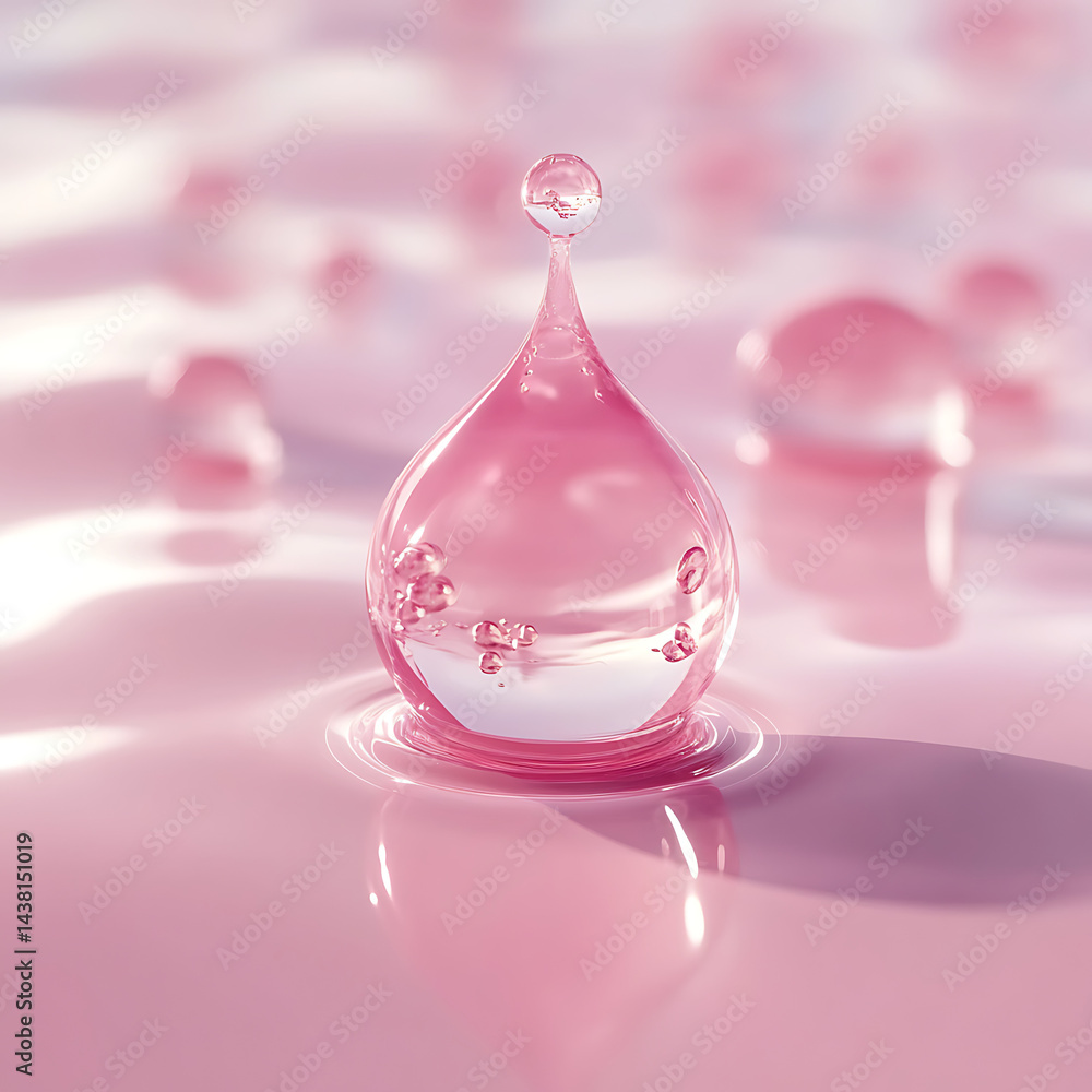 Fototapete Vector clean shiny blue drop with circles on water close up front view
