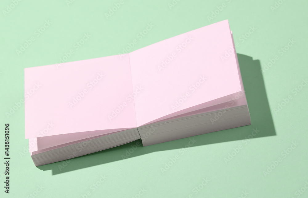 Poster stack of square memo papers on a green background with a shadow
